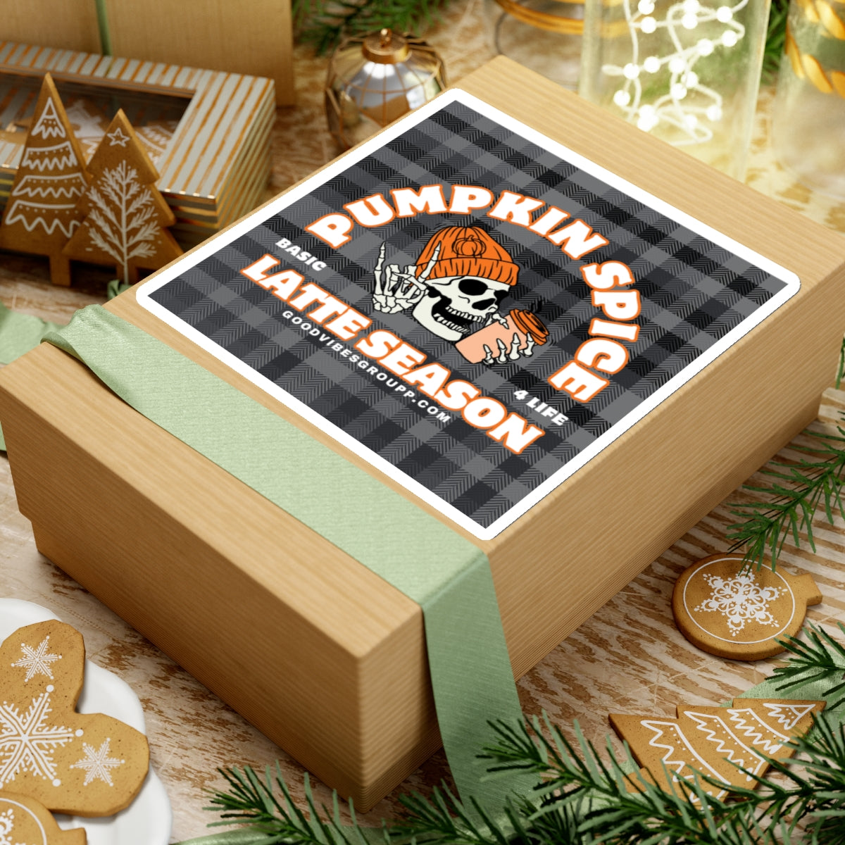 Skeleton Pumpkin Spice Latte Stickers Black