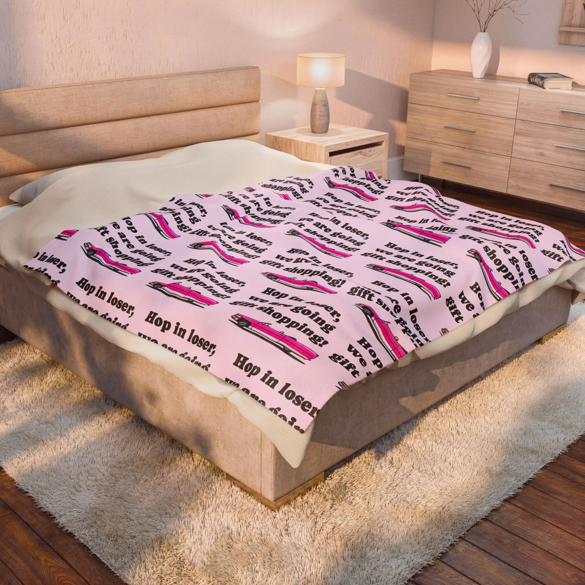 Velveteen Plush Blanket — “Hop in Loser, We’re Going Gift Shopping” Cozy Throw