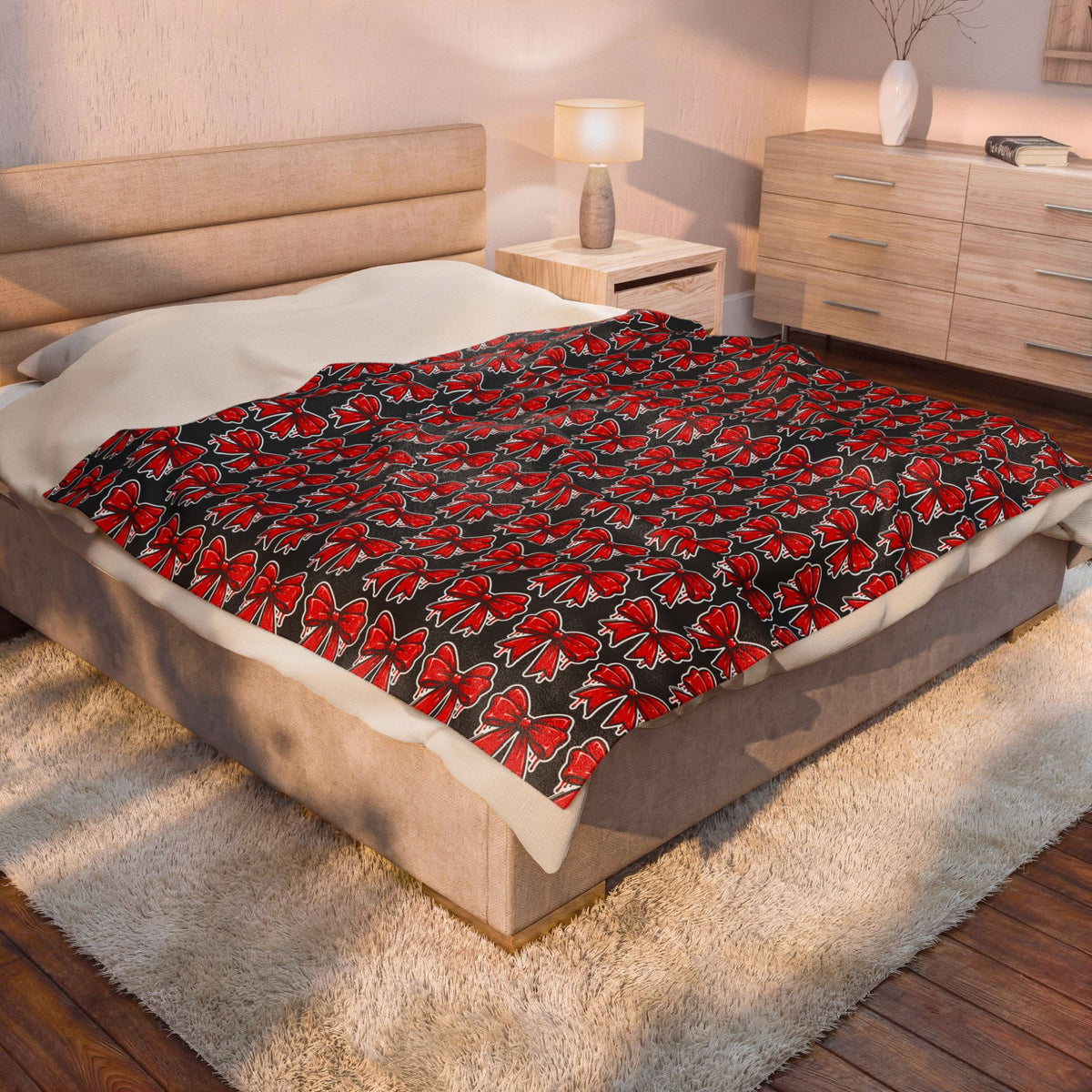 HOLIDAY Red Bow Velveteen Plush Blanket