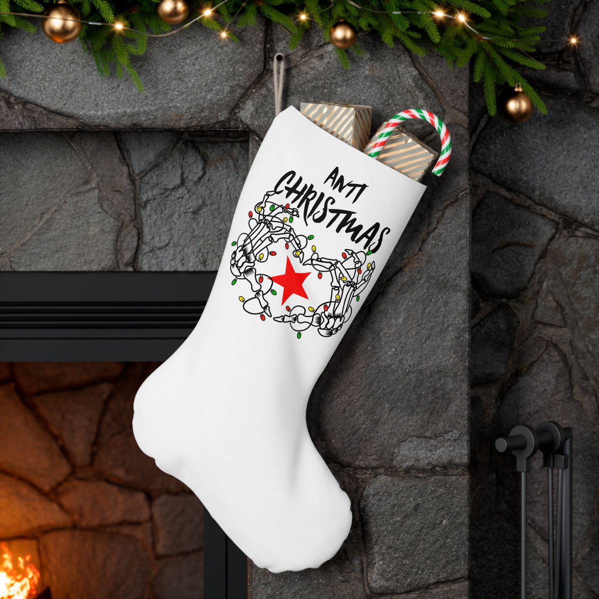 HOLIDAY Skeleton Heart Santa Stocking