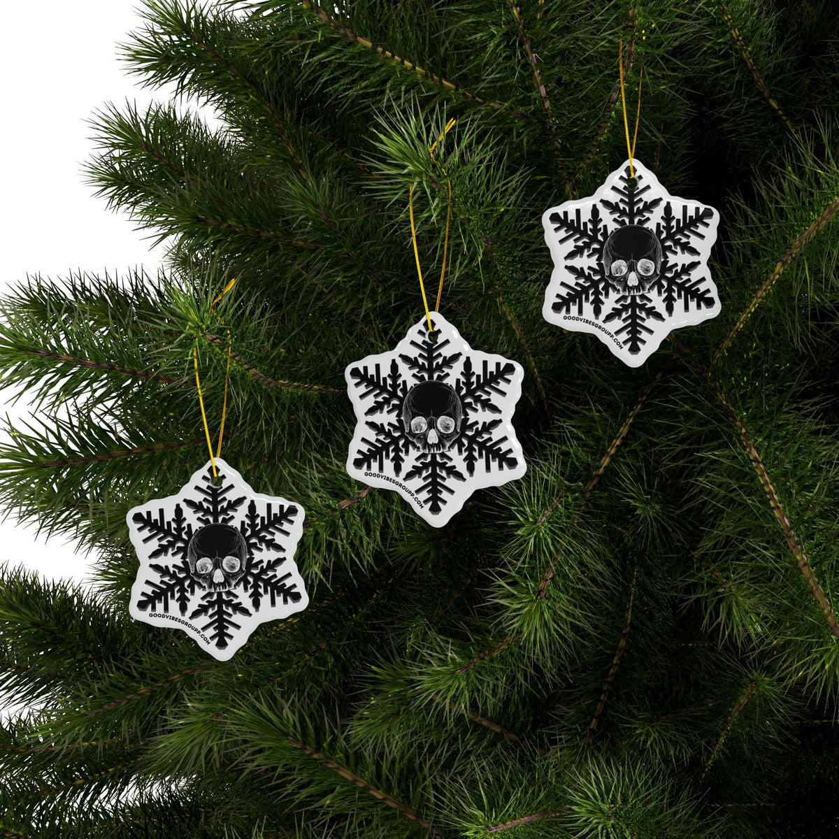 Black Goth Skull Snowflake Christmas Ornament 1pc, 3pcs, 5pcs, or 10pcs