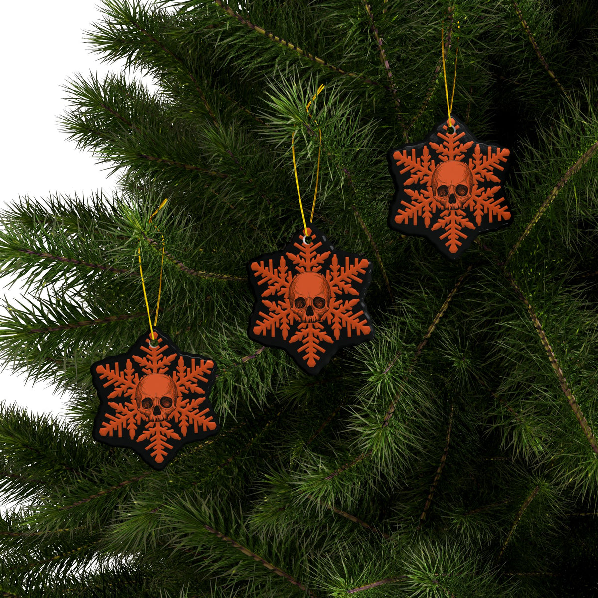 Orange Black Skull Snowflake Christmas Ornament 1pc, 3pcs, 5pcs, or 10pcs