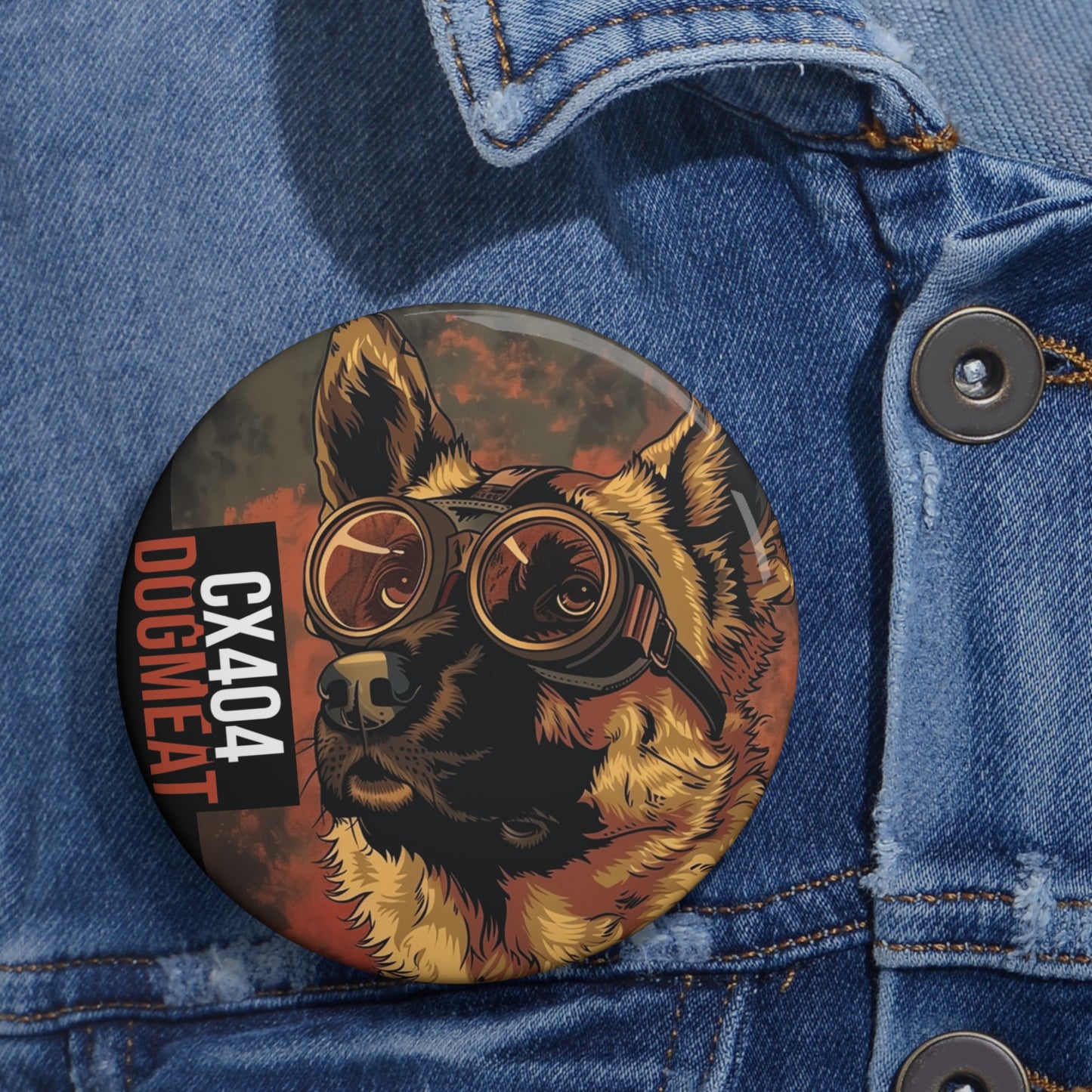 Dog Fallout Aviator Pin Button — 'CX404 Dugmeat' Vintage Goggles Badge