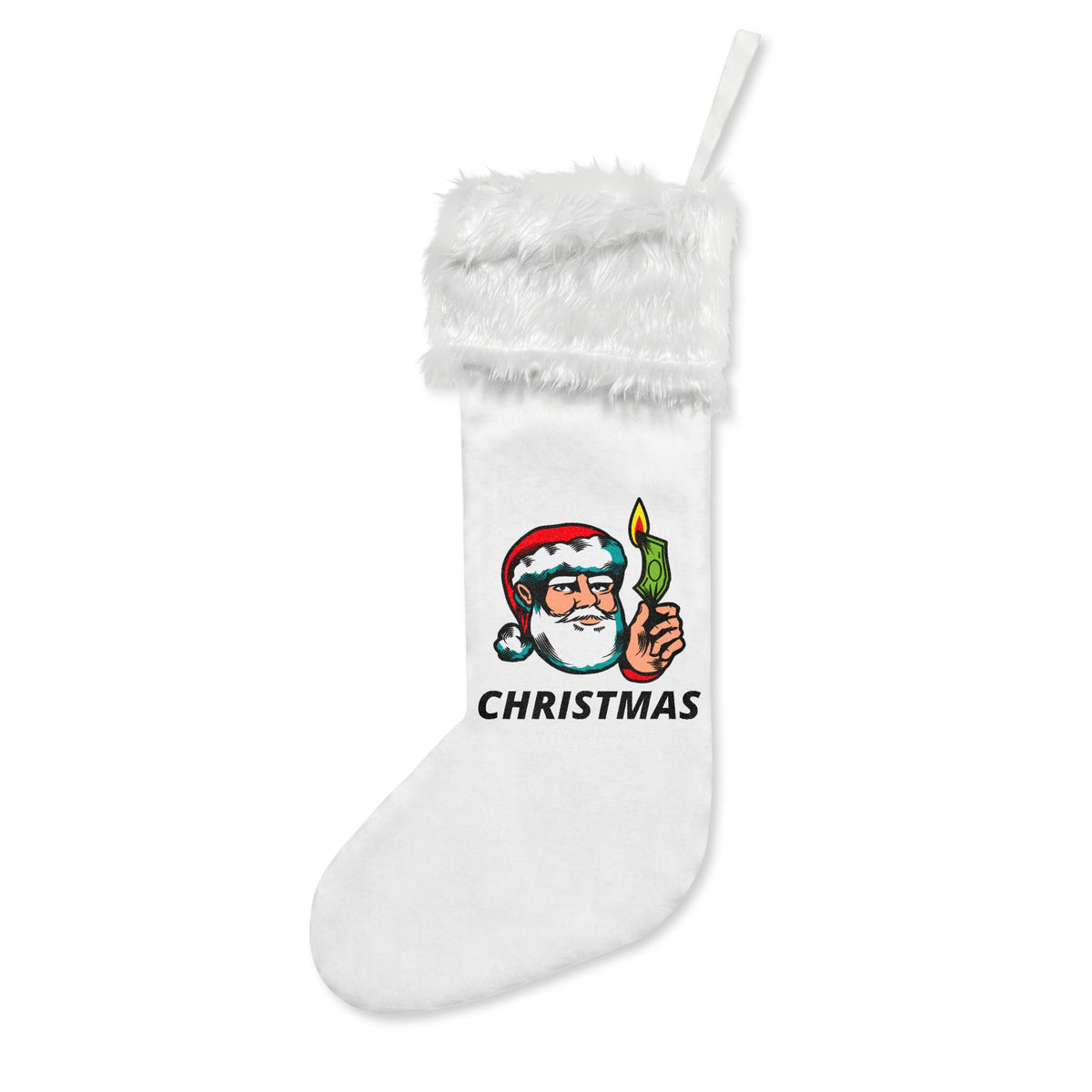 HOLIDAY Santa Burning Money Christmas Stockings (Flannel)
