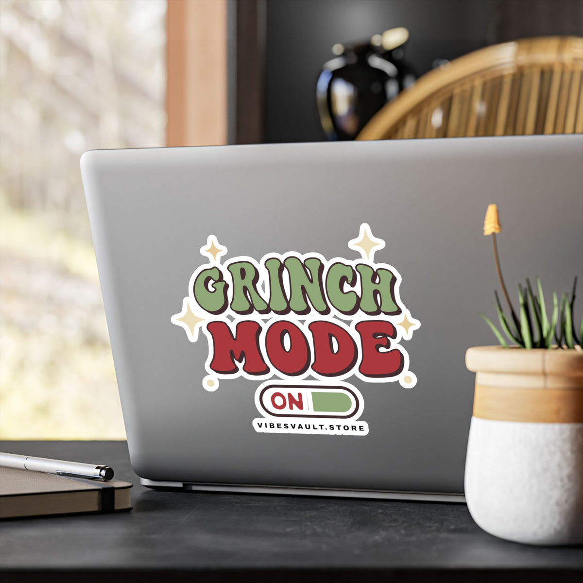 Grinch Mode Kiss-Cut Vinyl Sticker — Holiday Decal ("ON" Power Bar)