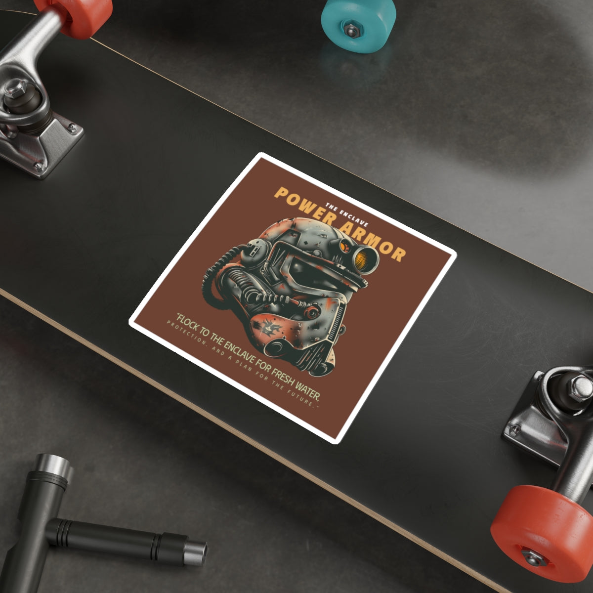 Power Armor Die-Cut Sticker Enclave Fallout — Retro Post-Apocalyptic Helmet Design