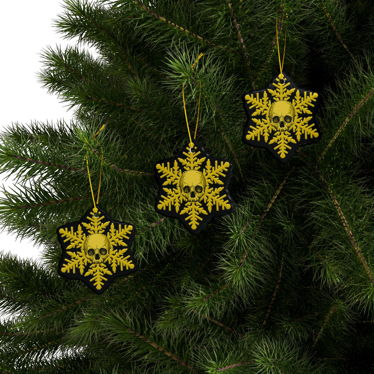 Black Yellow Skull Snowflake Christmas Ornament 1pc, 3pcs, 5pcs, or 10pcs
