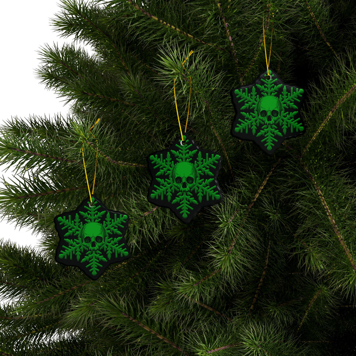 Green Black Skull Snowflake Christmas Ornament 1pc, 3pcs, 5pcs, or 10pcs
