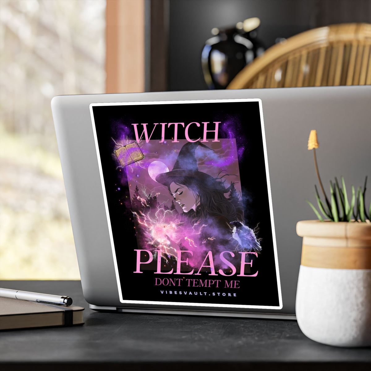 Witch Please Vinyl Sticker — 'Don't Tempt Me' Gothic Witchy Kiss-Cut Decal— Halloween 2026