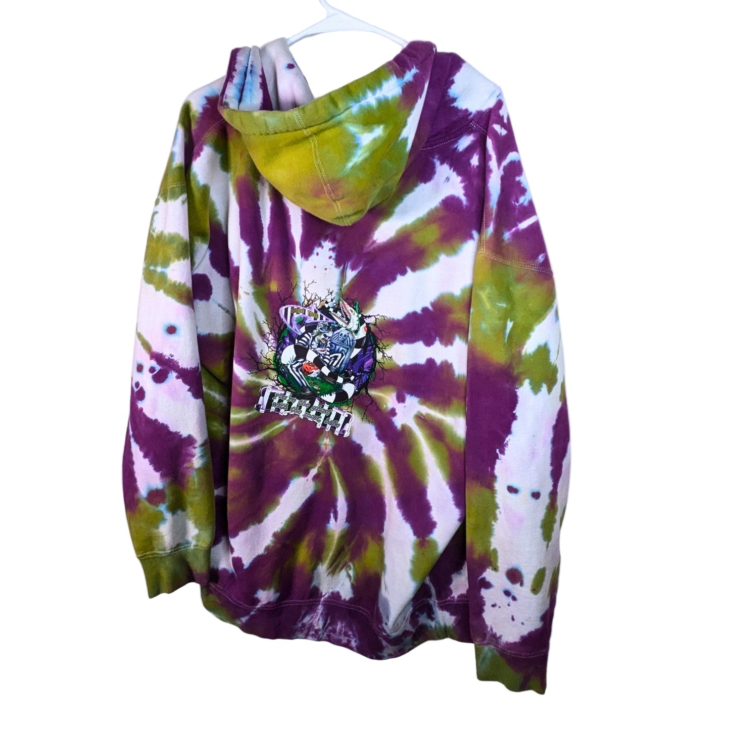 Tie-Dye Zip-Up Hoodie with Beetlejuice Inspired Graphic
