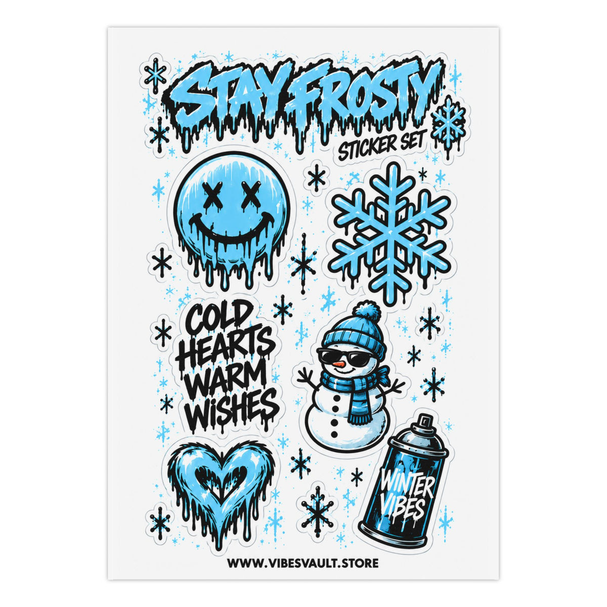 Stay Frosty Sticker Sheet — Winter Vibes Kiss-Cut Stickers (Cold Hearts, Warm Wishes)