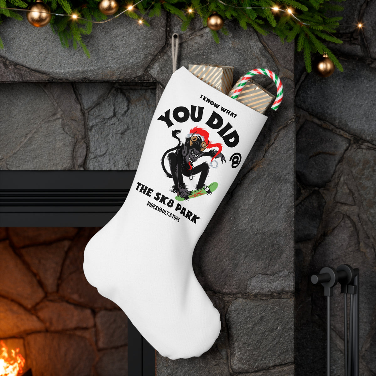 Santa Stocking – “You Did-” Skateboarding Monkey Christmas Gift Holder