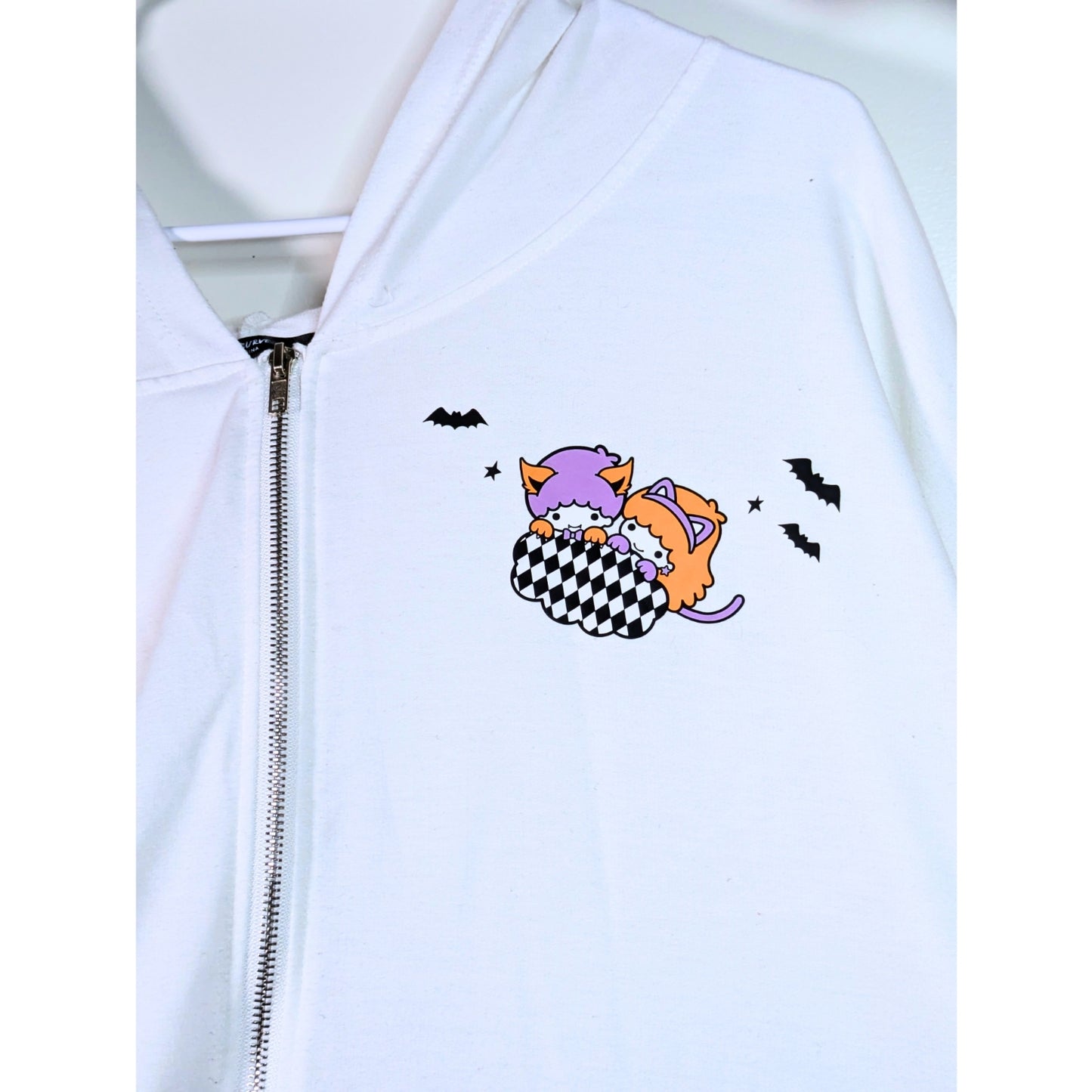 White Crop Hoodie with Kawaii Inspired Little Twin Stars