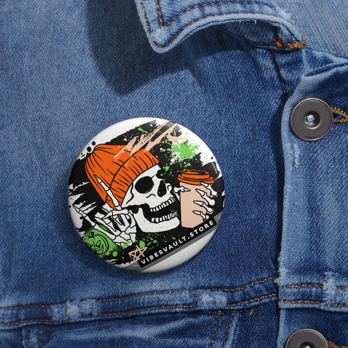 Fall Rocks Skull Button - Pumpkin Coffee Pin - Winter Cozy - Fall Halloween 2026