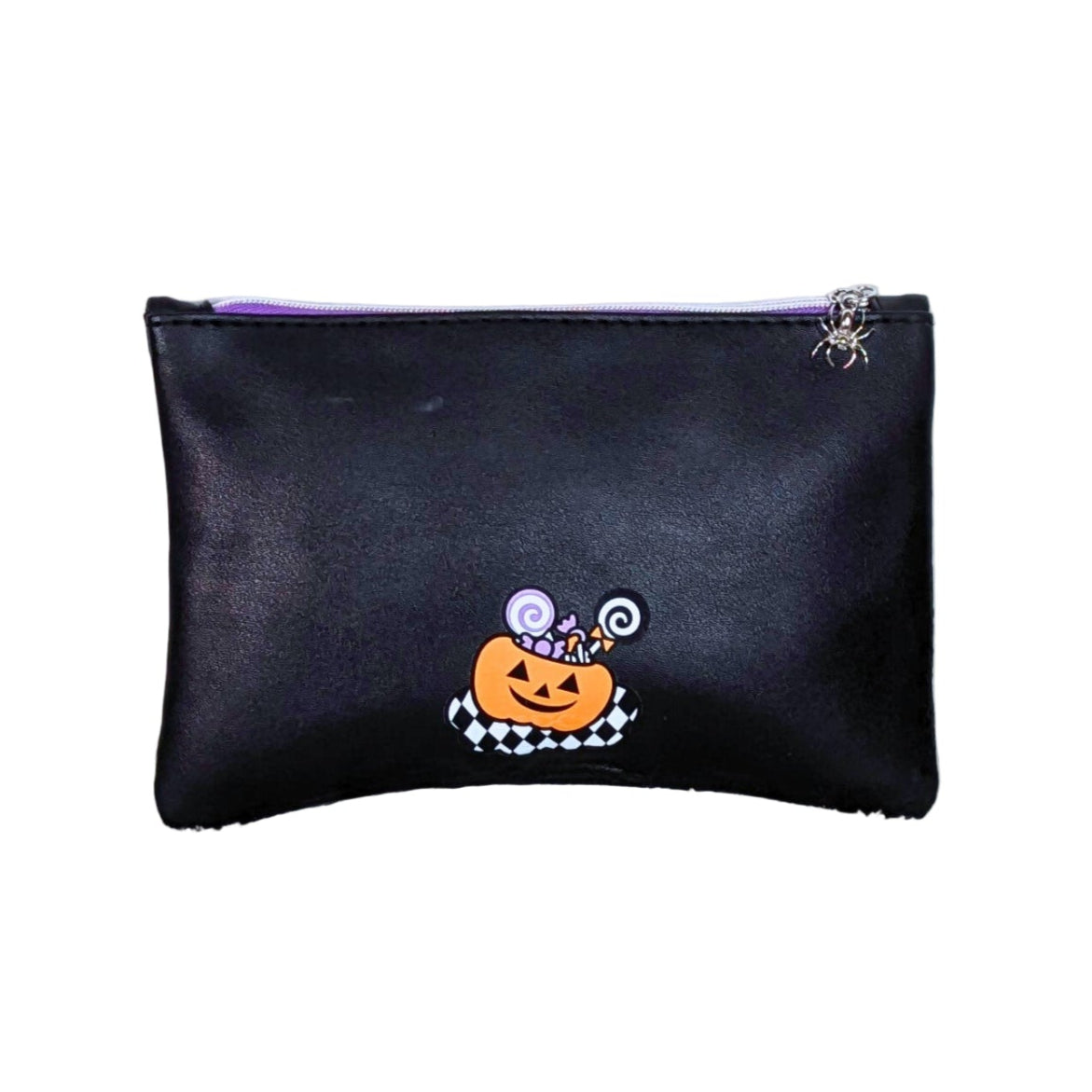 Zip-Close Black Pouch with Spider Keychain