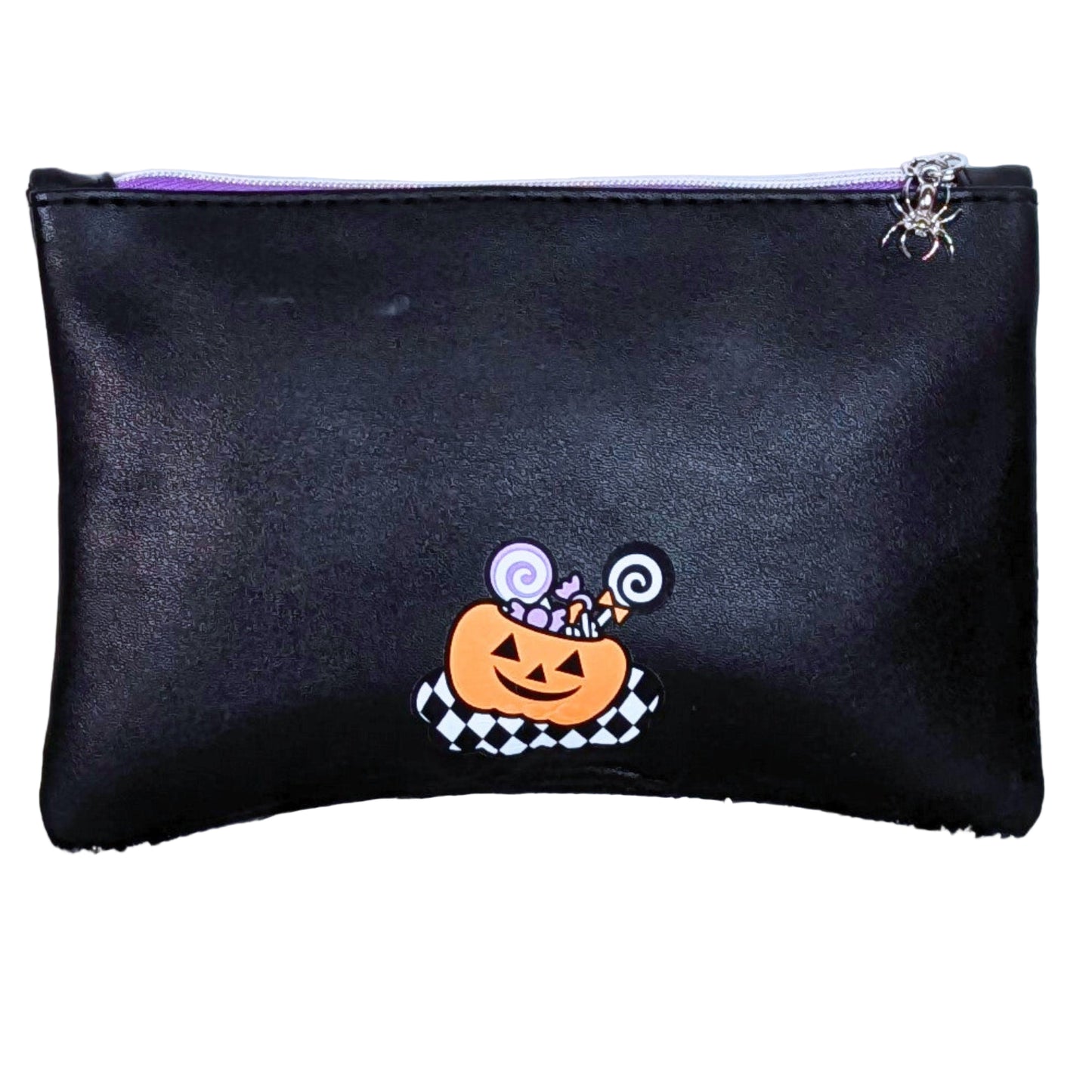 Zip-Close Black Pouch with Spider Keychain