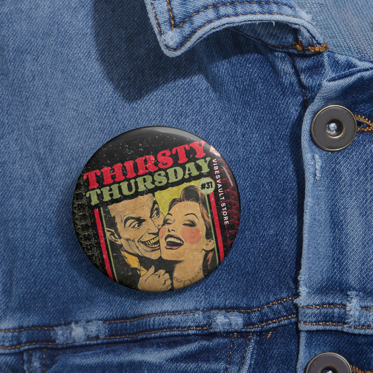Thirsty Thursday Date Night with a Vampire Heart Badge- Dracula Pin Badge - Fall Halloween 2026