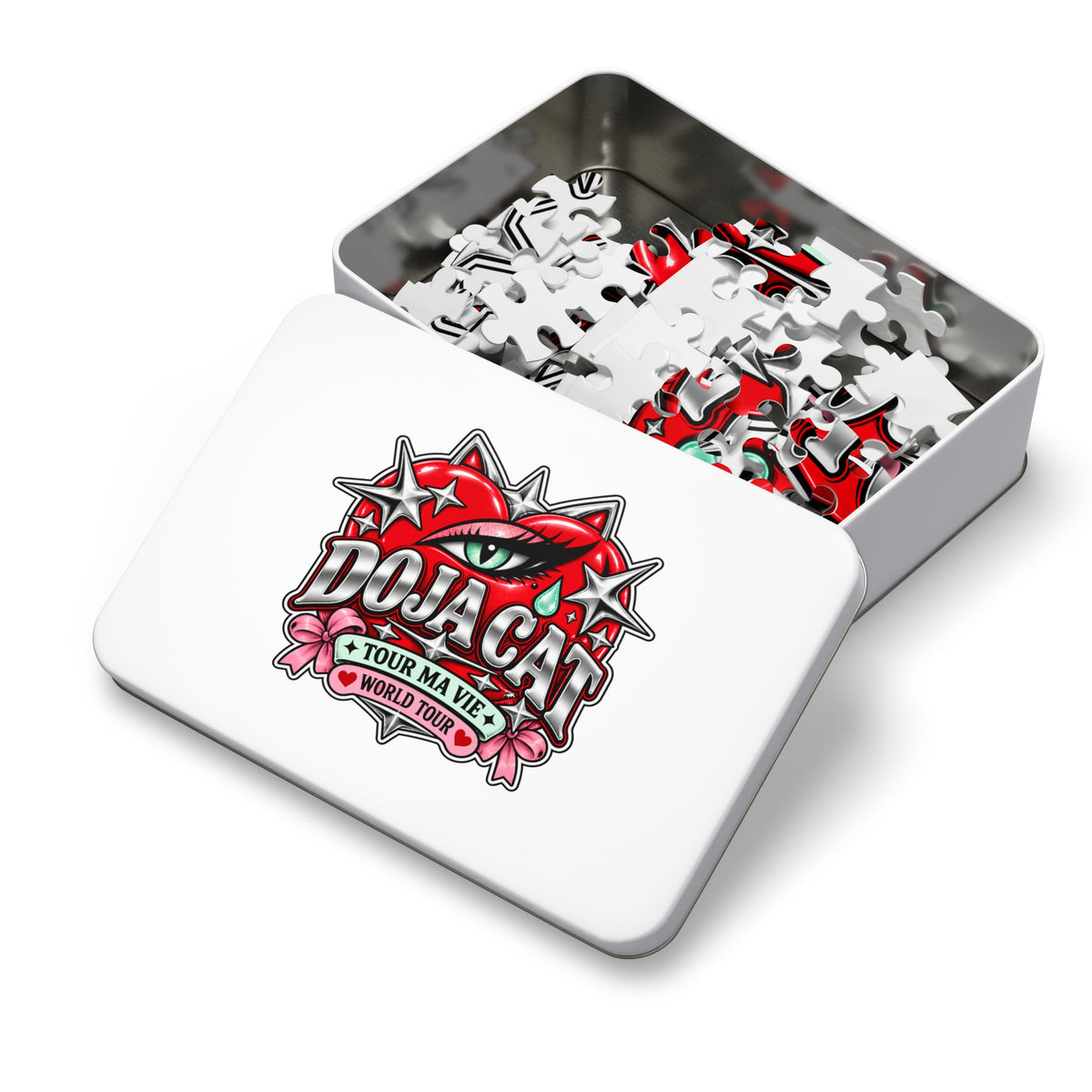 Red Heart Chrome Eye Jigsaw Puzzle with Tin