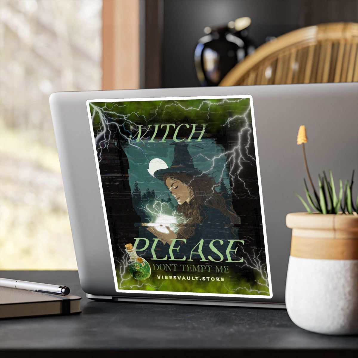 Witch Please Vinyl Sticker — 'Don't Tempt Me' Mystic Kiss-Cut Decal— Halloween 2026