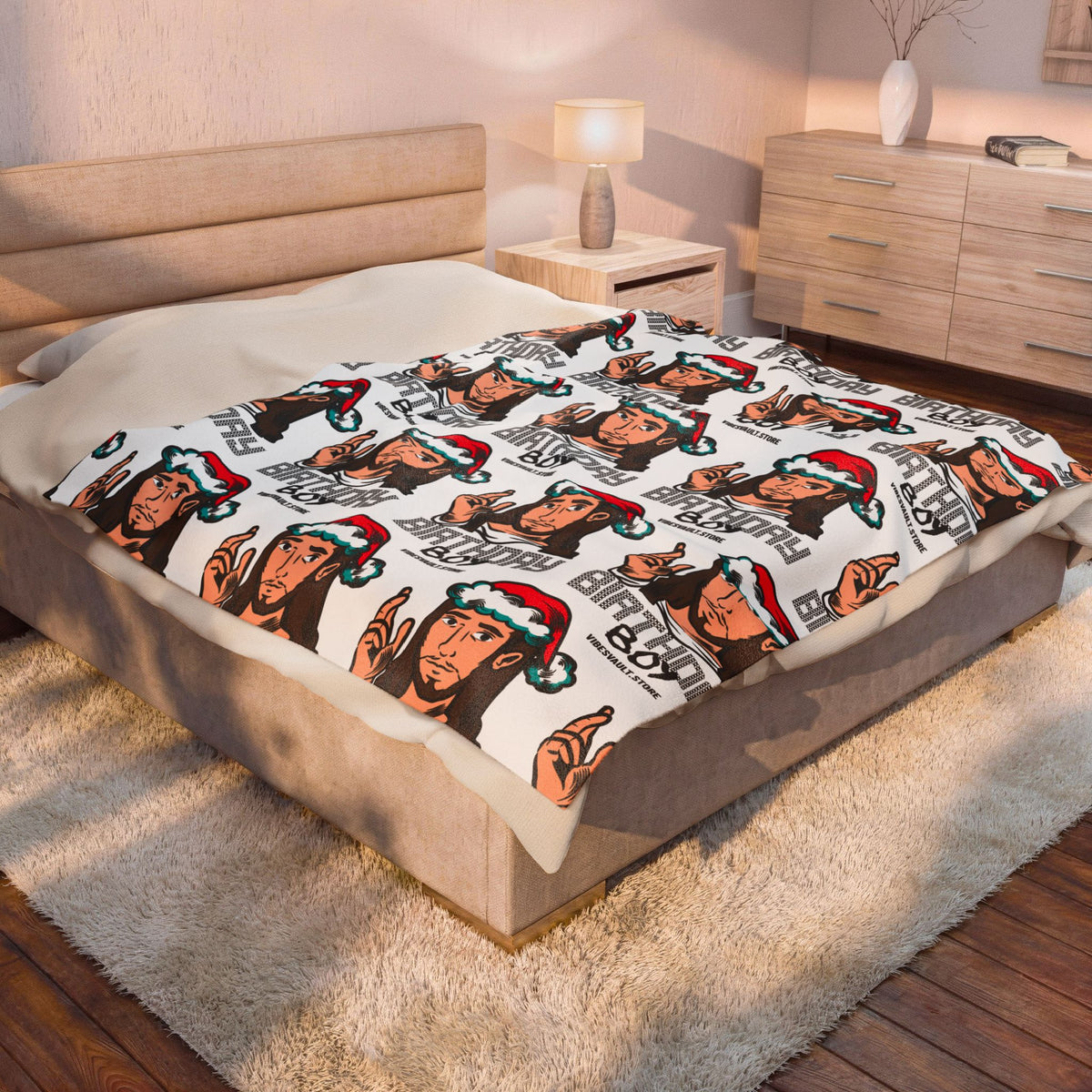 Christmas 'Birthday Boy' Velveteen Plush Blanket – Funny Holiday Portrait Throw