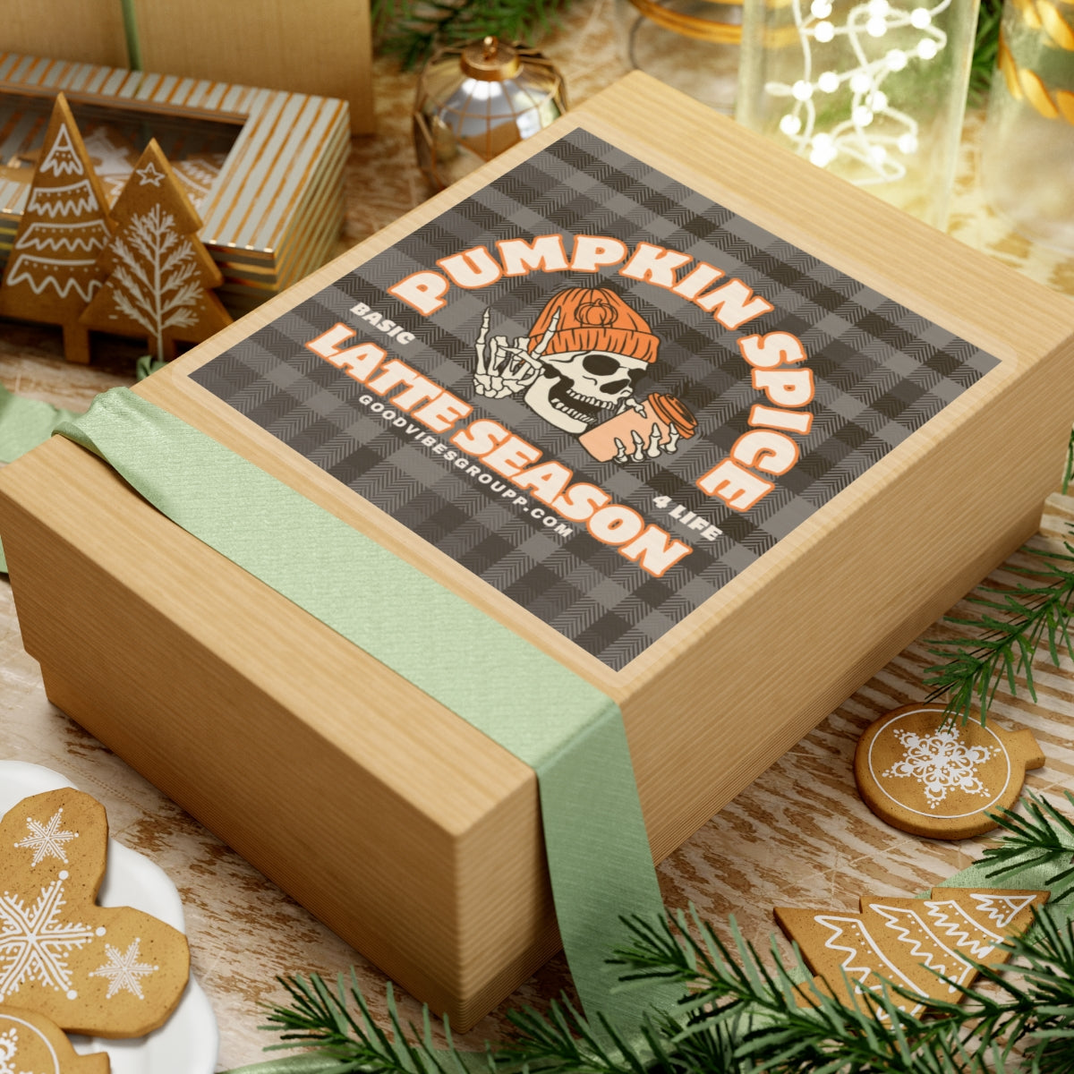 Skeleton Pumpkin Spice Latte Stickers Black