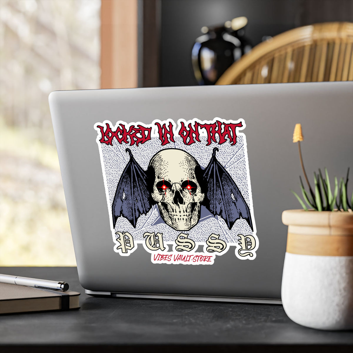 Gothic Skull Bat Kiss-Cut Vinyl Decal - Wings Fly Pussy — Halloween 2026