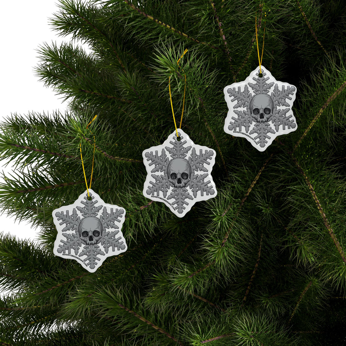 Gray Goth Skull Snowflake Christmas Ornament 1pc, 3pcs, 5pcs, or 10pcs
