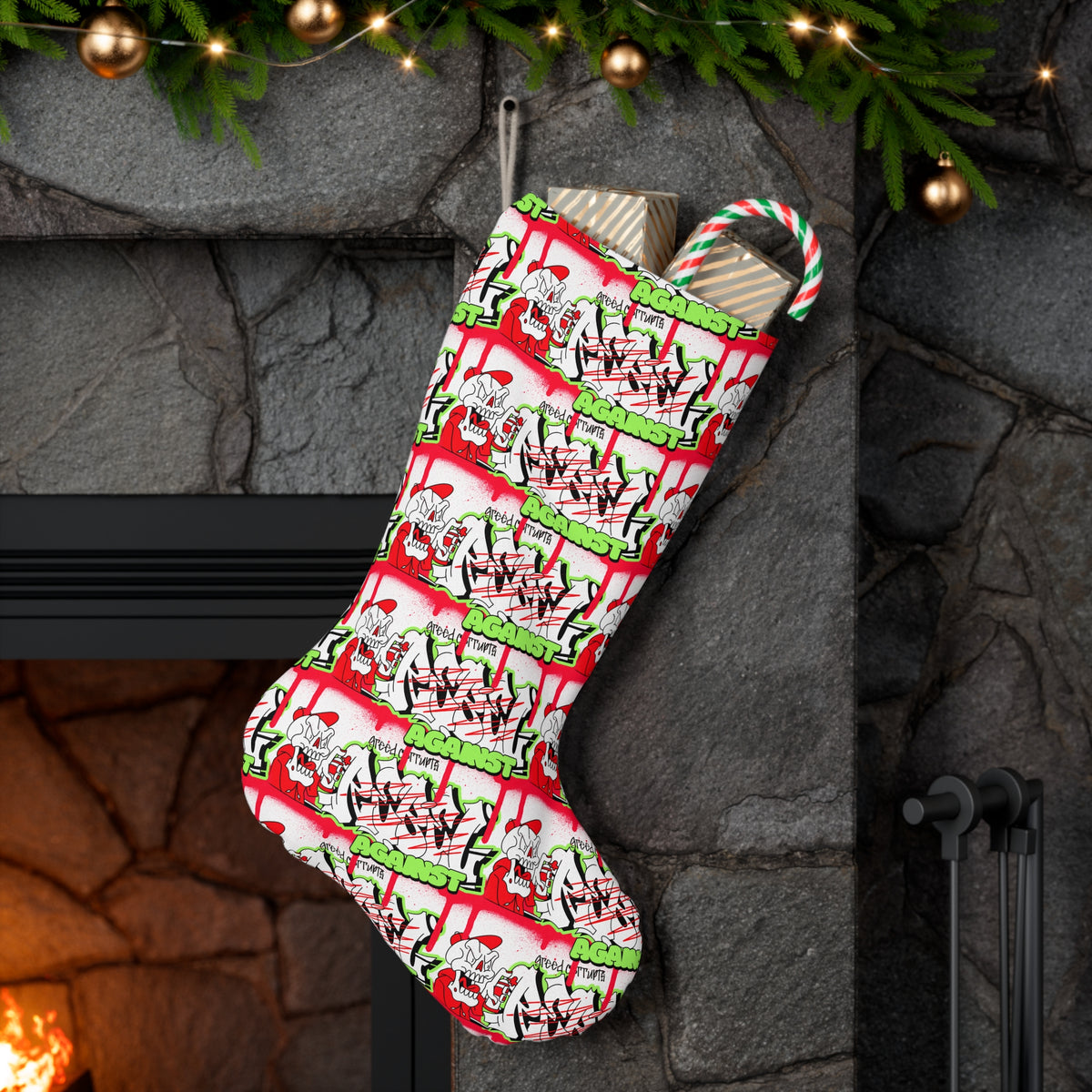 HOLIDAY Skeleton Graffiti Santa Stocking