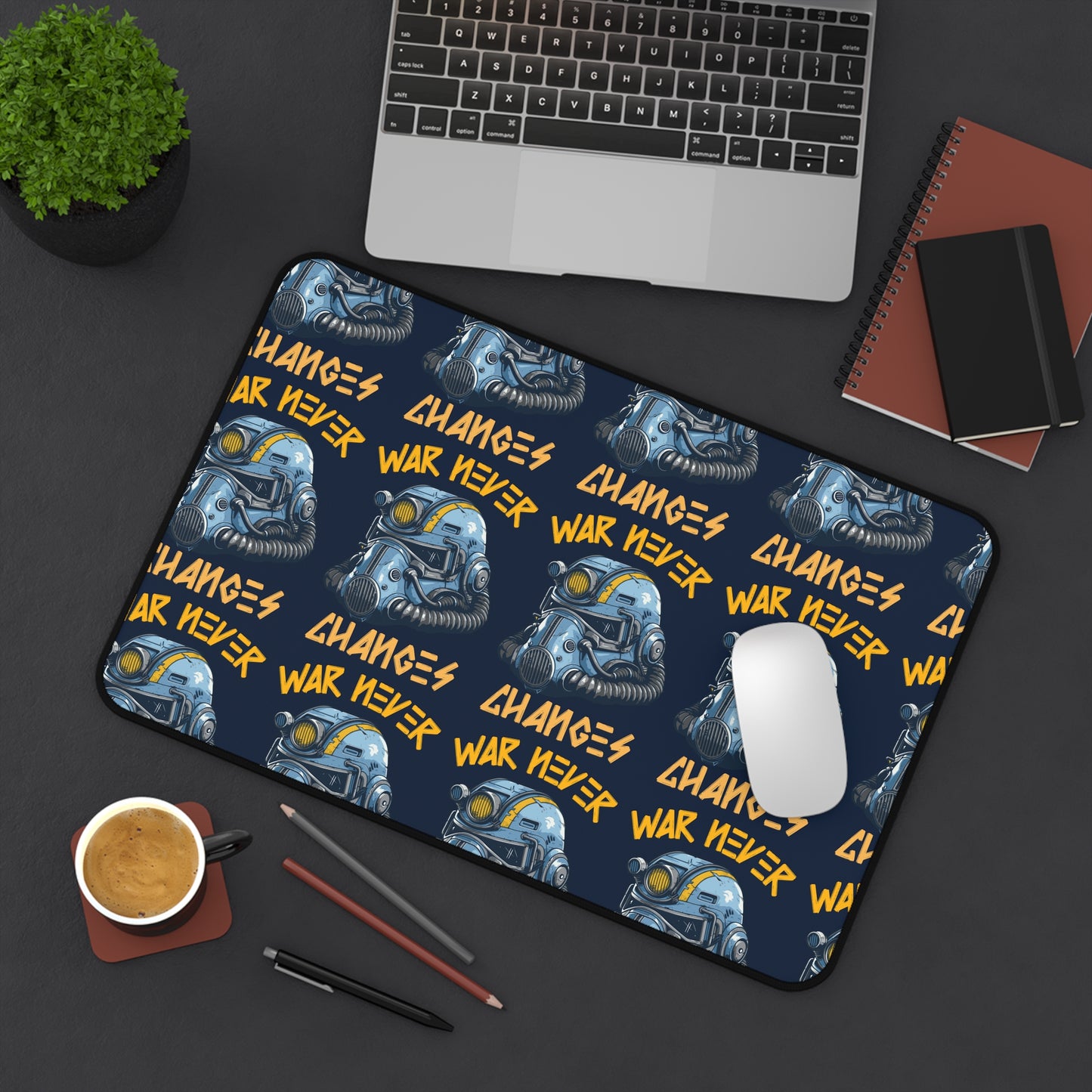 Fallout “Changes War Never” Tactical Helmet Pattern Desk Mat — Gaming Mouse Pad