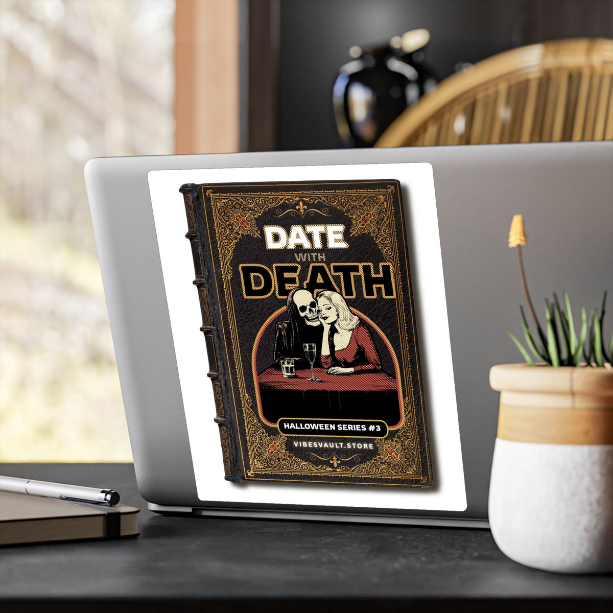 Date With Death Kiss-Cut Vinyl Sticker — Halloween Gothic Romance Decal— Halloween 2026