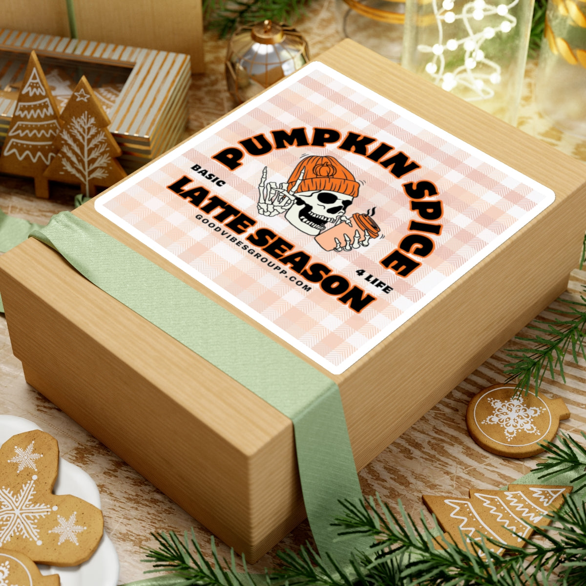 Skeleton Pumpkin Spice Latte Stickers Orange