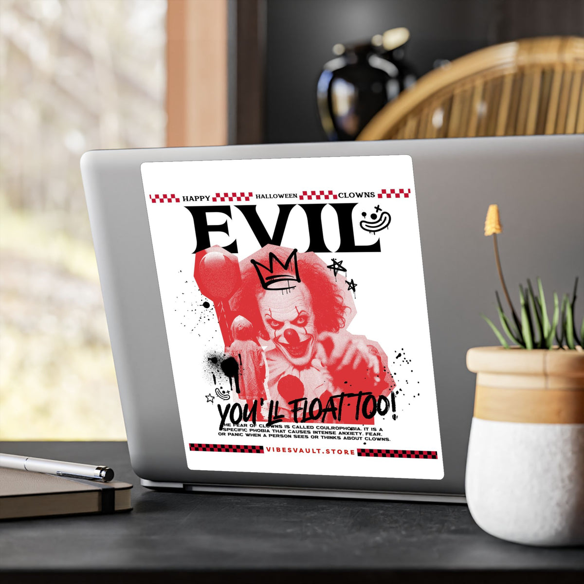 Evil Clown Kiss-Cut Vinyl Decal — Horror Halloween Sticker— Halloween 2026