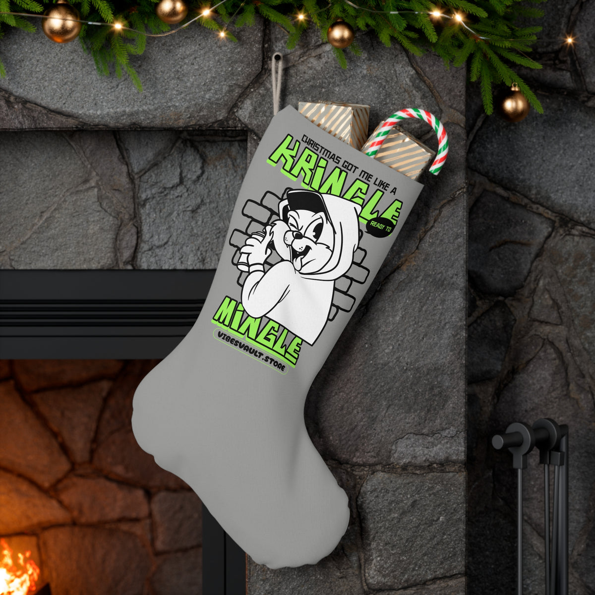 Kringle Mingle Santa Stocking - Funny Retro Grinch-Inspired Christmas Stocking
