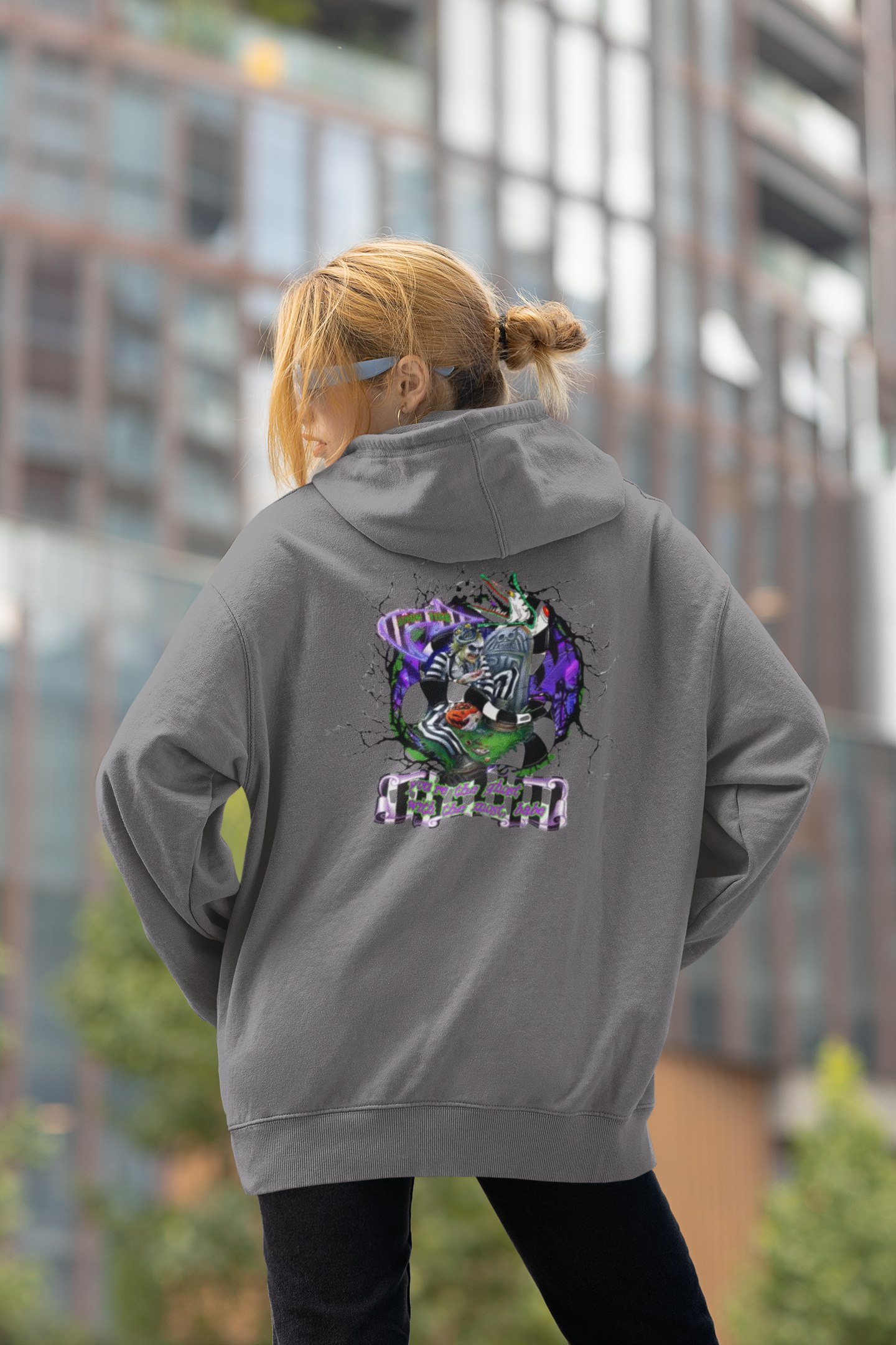 Grey Beetlejuice Graphic Hoodie