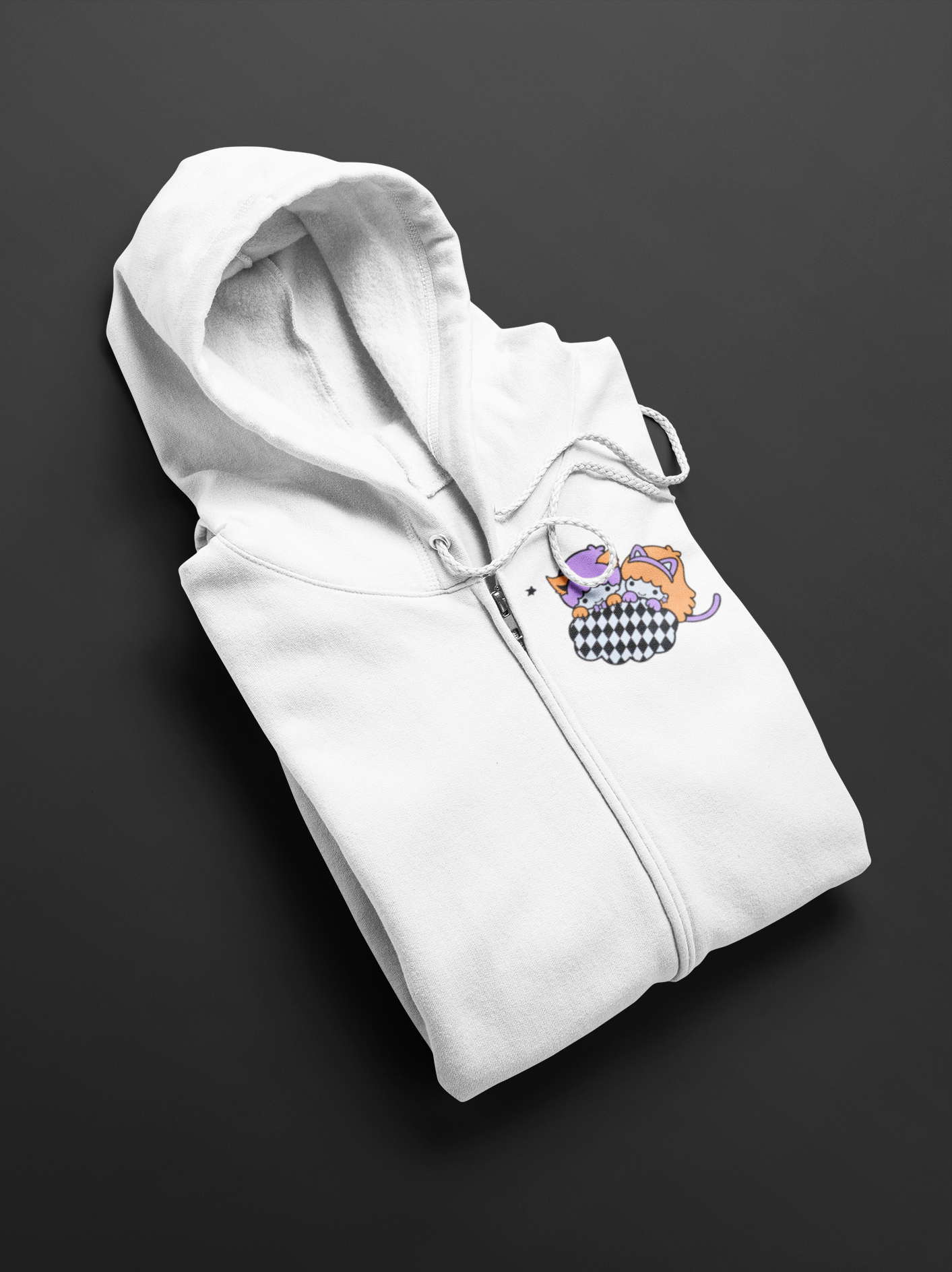 White Crop Hoodie with Kawaii Inspired Little Twin Stars