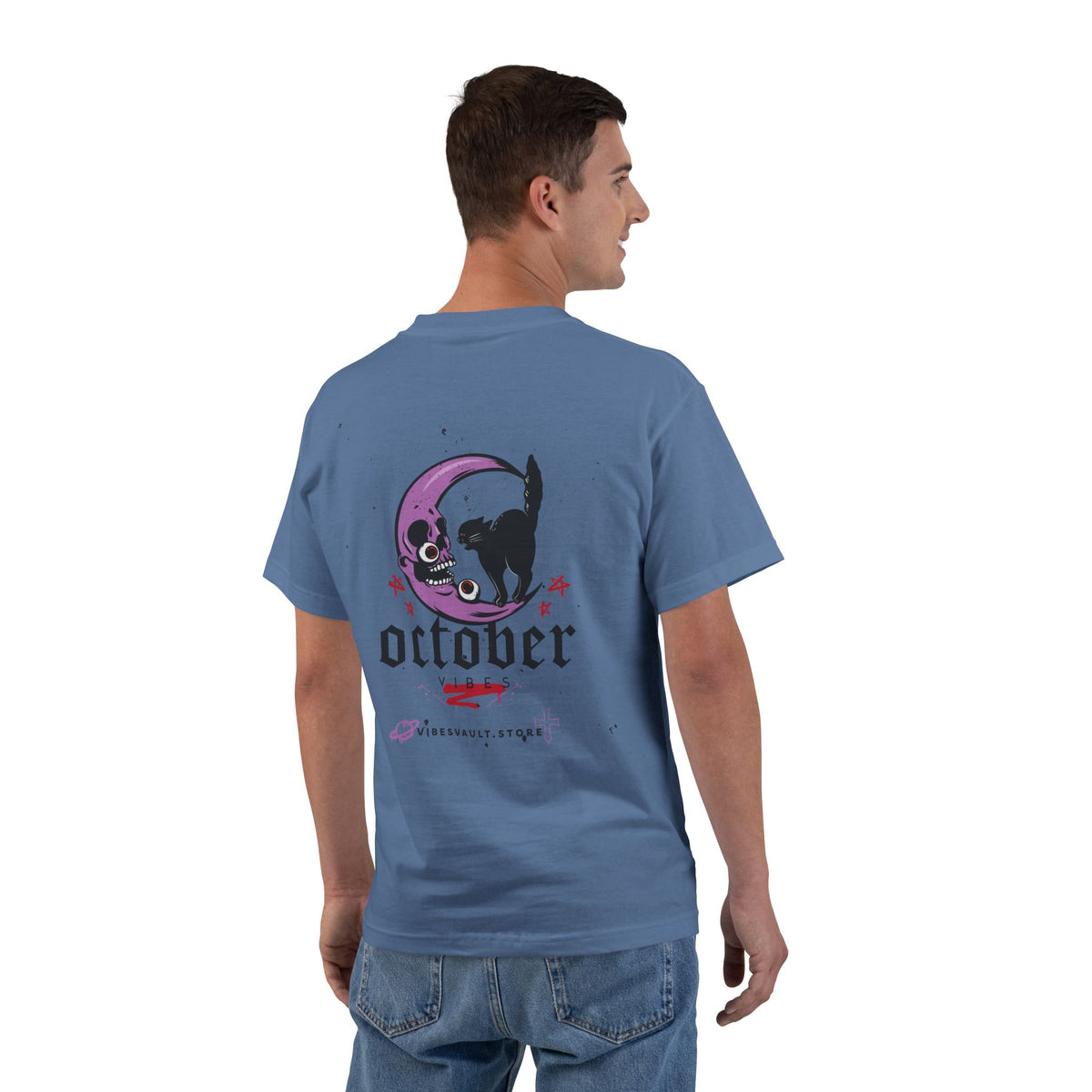 October Crescent Moon and Black Cat - T-shirt Top - Graphic Tee - Fall 2026