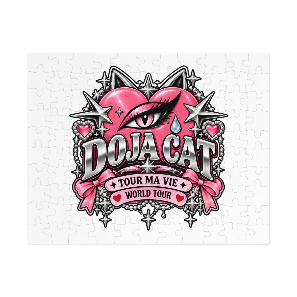 Pink Heart Chrome Eye Jigsaw Puzzle with Tin