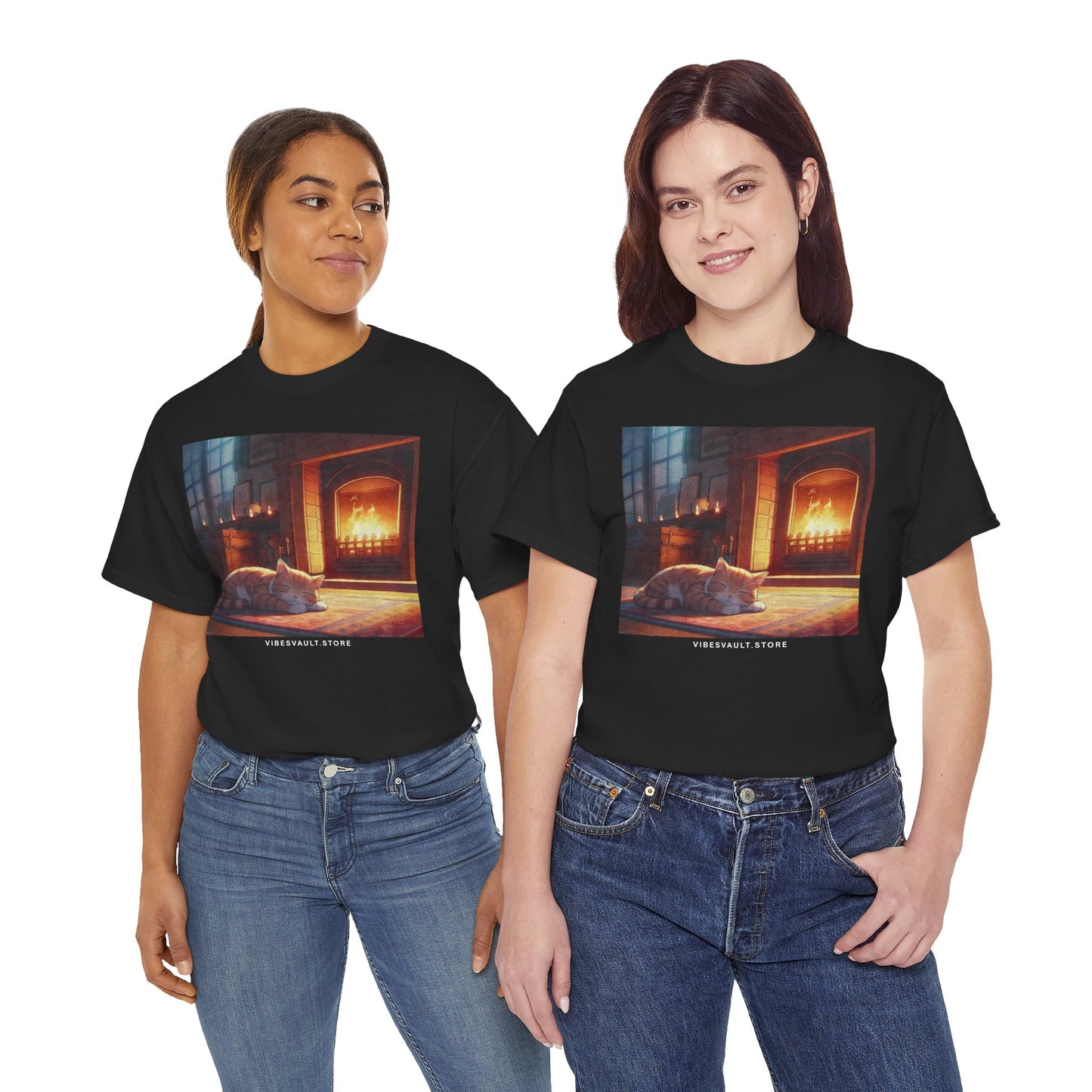 Cozy Fireplace Cat T‑Shirt