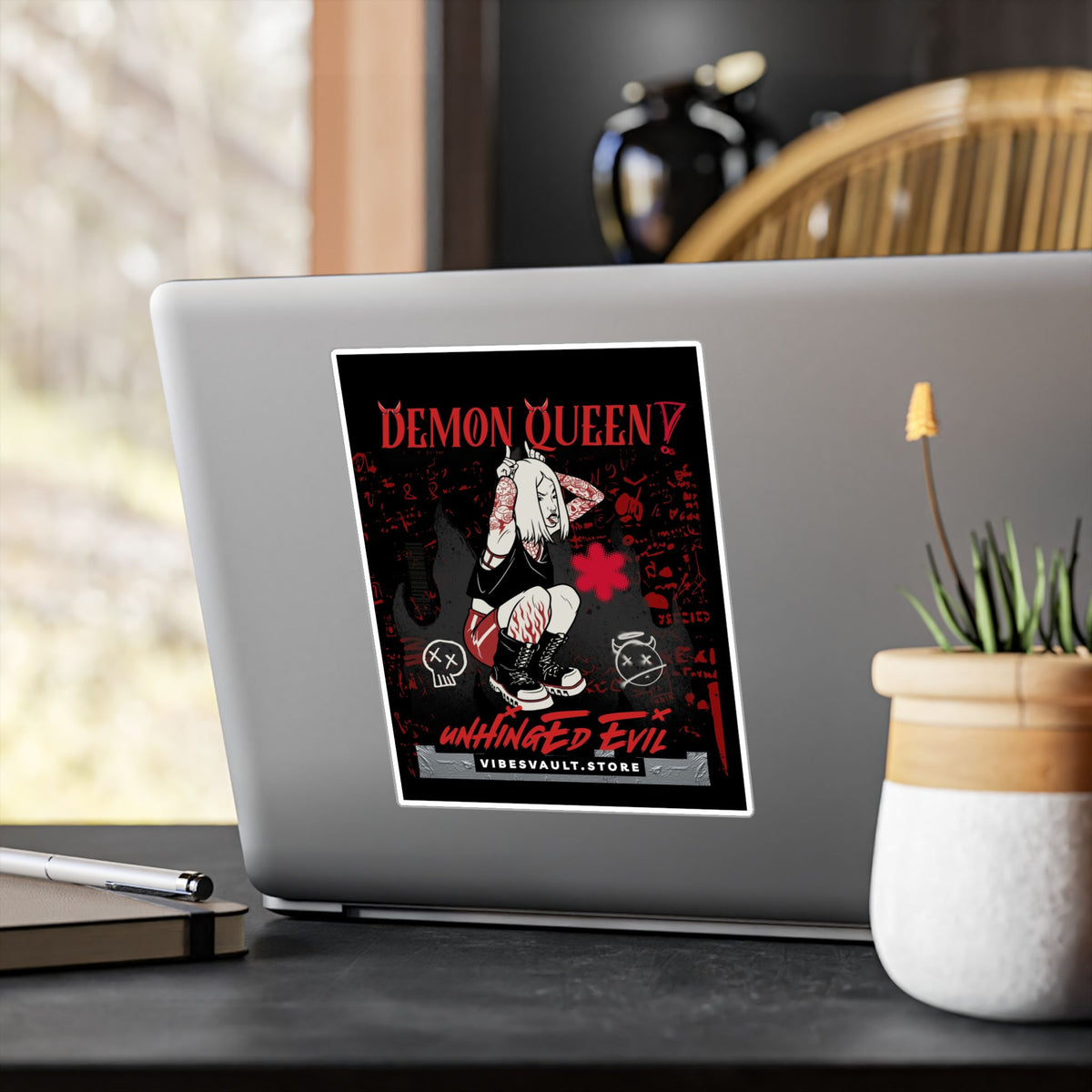 Demon Queen Kiss-Cut Vinyl Decal — Gothic Punk Sticker ("Unhinged Evil")— Halloween 2026