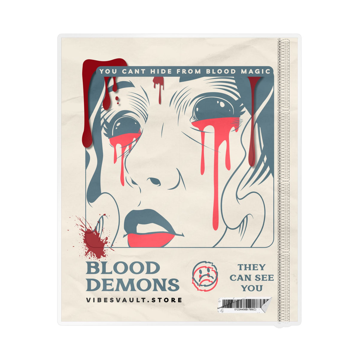 Blood Demons Kiss-Cut Vinyl Decal — Retro Horror Sticker ("You Can't Hide From Blood Magic") — Halloween 2026