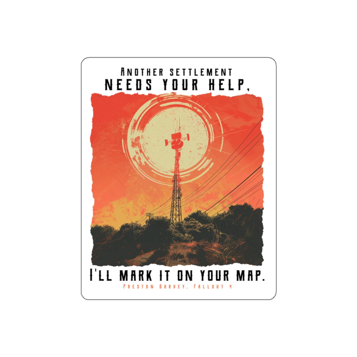 Fallout Preston Sticker — Vintage Radio Tower Die-Cut Decal