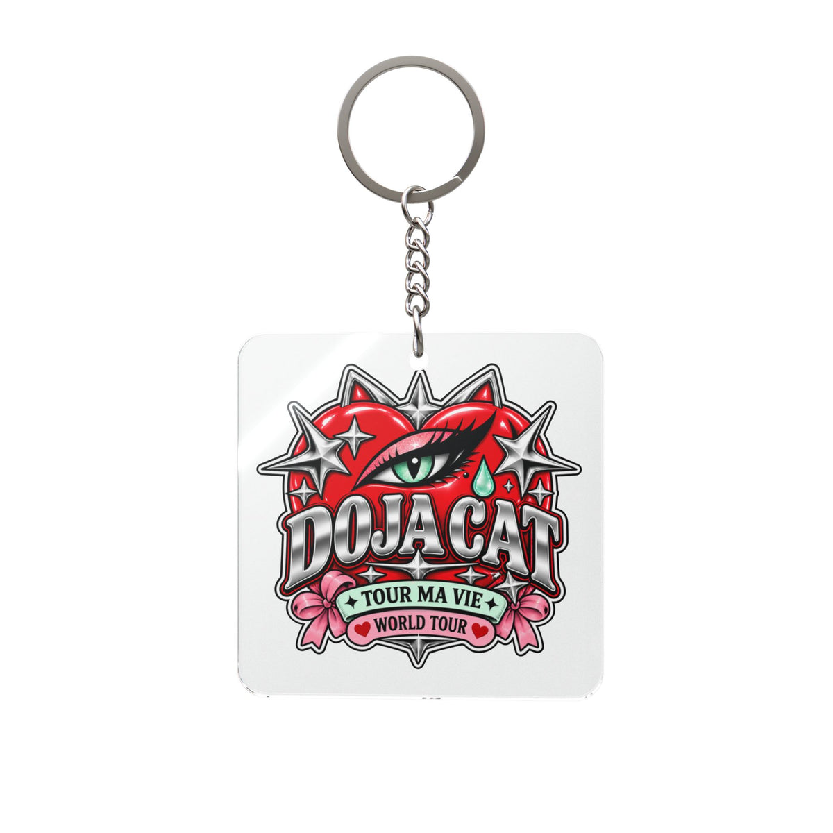Red Heart Chrome Eye Square Keychain