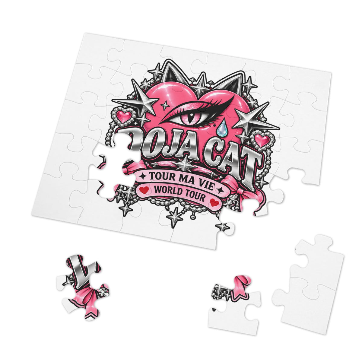 Pink Heart Chrome Eye Jigsaw Puzzle with Tin