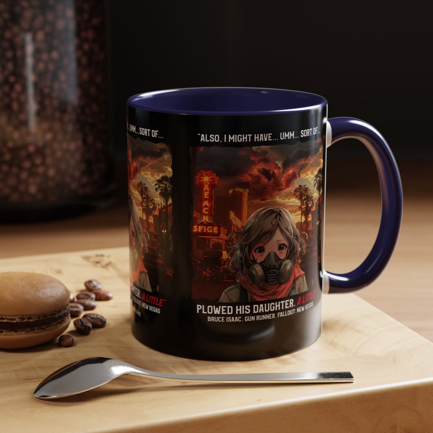 Post-Apocalyptic Anime Coffee Mug — 'Also, I Might Have...Umm...Sort Of' Gas Mask Girl