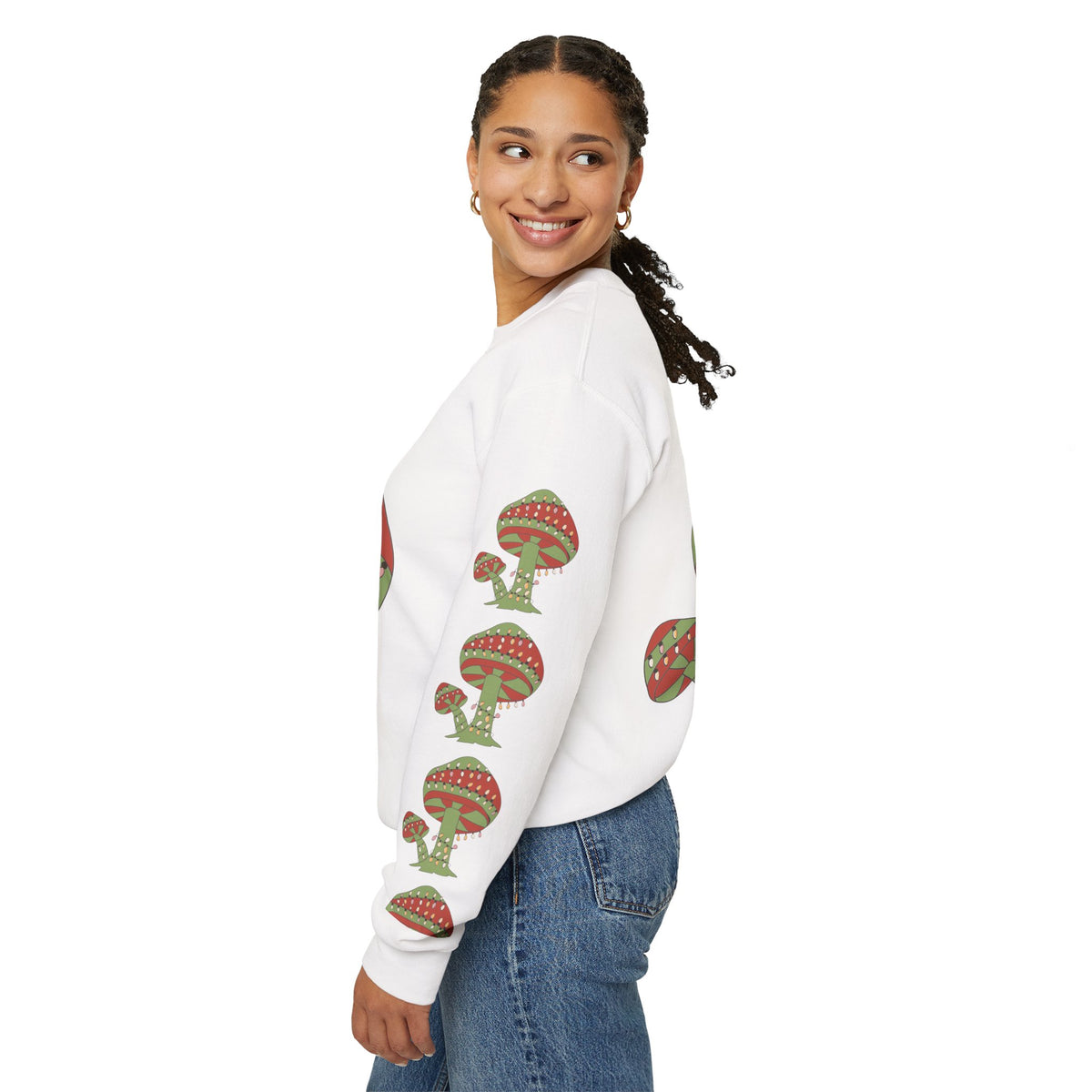 Mushroom Tree Crewneck Sweatshirt — Festive Toadstool Holiday Graphic