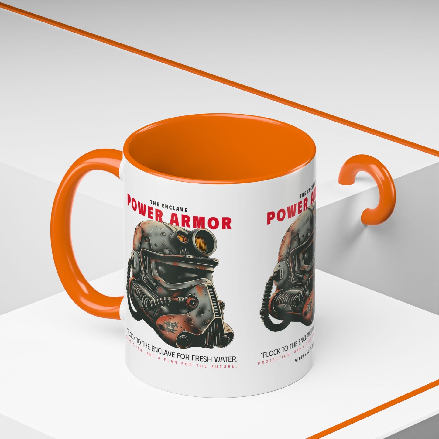 Power Armor Accent Coffee Mug — Fallout Enclave Helmet Design (11/15oz)