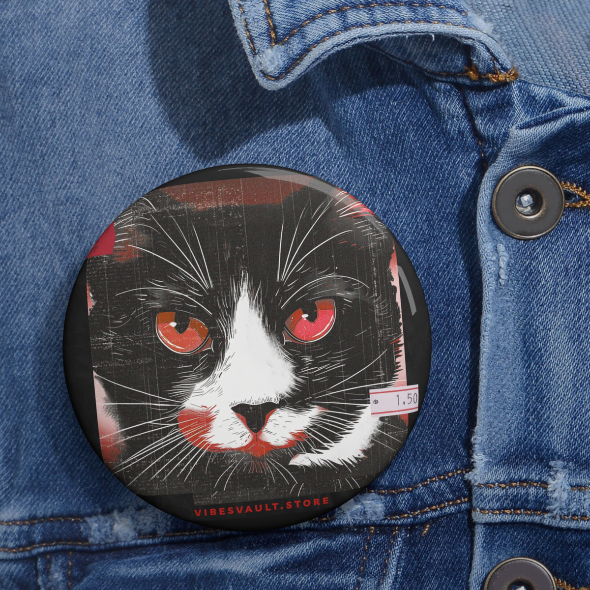 Black Halloween Cat with Red Evil Eyes - Pin Button Badge - Fall 2026
