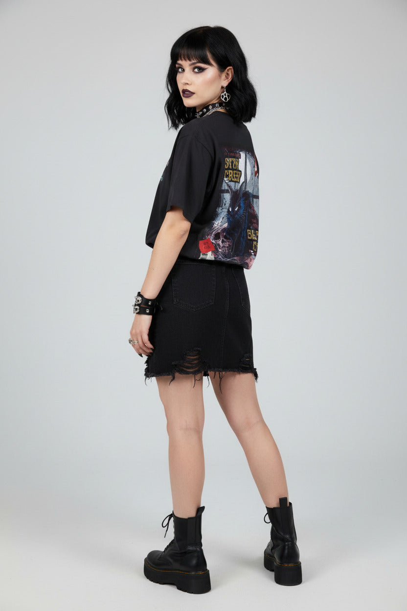 Black Cat "Stay Creepy"- T-shirt Top - Retro Graphic Tee - Fall Halloween 2026