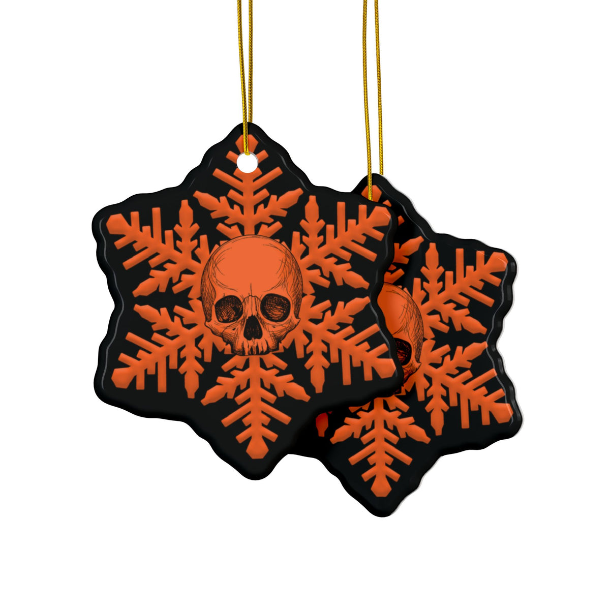 Orange Black Skull Snowflake Christmas Ornament 1pc, 3pcs, 5pcs, or 10pcs
