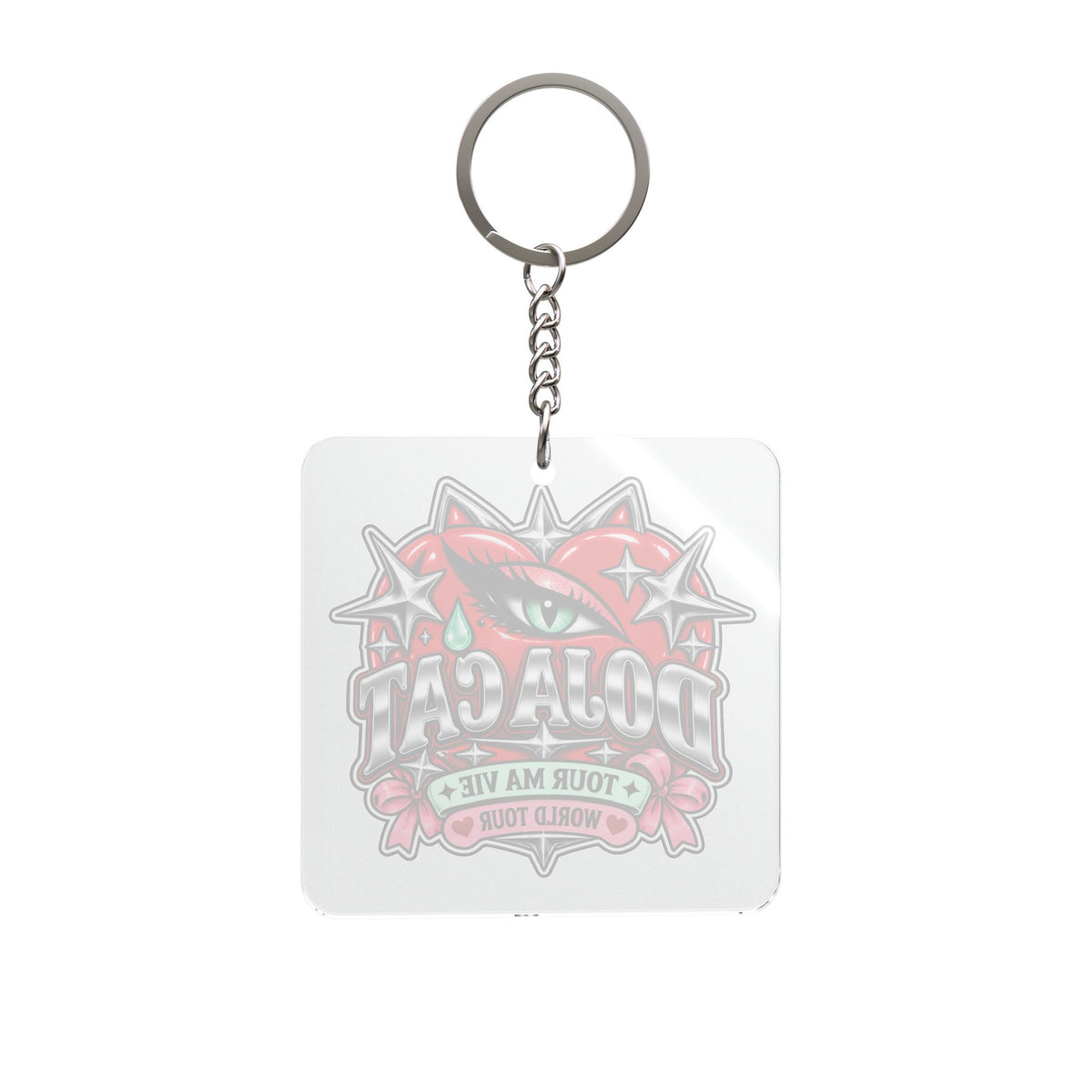 Red Heart Chrome Eye Square Keychain